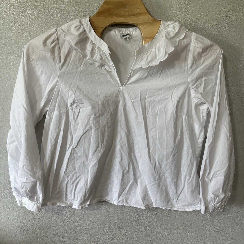 J Crew Women's Size XXL White Long Sleeve Blouse Ruffle‎ Collar Pioneer Cottage